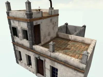Old High-Quality 3D Colonial House Low-poly 3D model 9