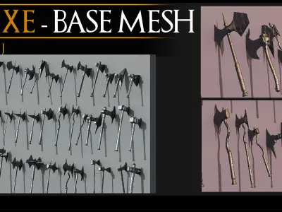 45 Models Of Weapons - Cold Weapons-Uv - Axe Base Mesh-Vol 01 Low-poly 3D model