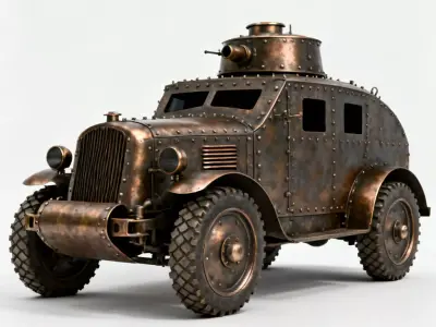 Realistic Armored Steampunk Car 3D Model Low-poly 3D model