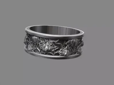 Japanese Lotus flower floral wedding ring 3D print model