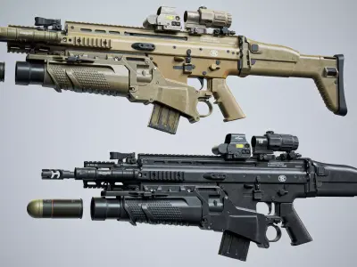 Modular tactical MK 16 FN SCAR-L Low-poly 3D model