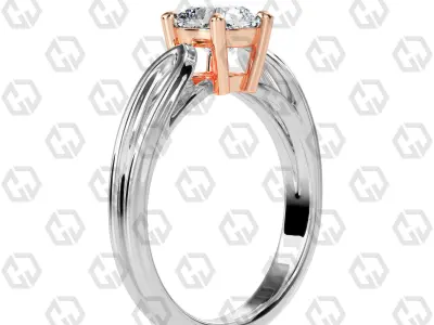 Ring 222 Cushion shape split shank solitaire ring with Gems 3D print model