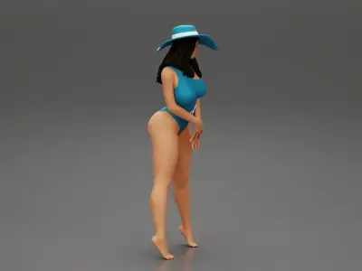 Sexy woman posing in swimsuit and white hat 3D print model