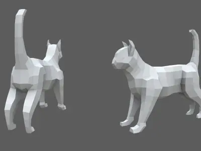 Low poly cat pair of cats Low-poly 3D model