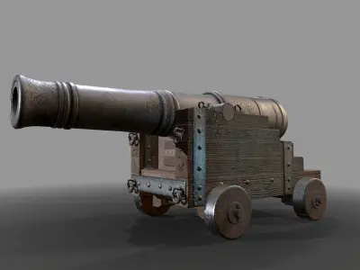 RIGGED PBR War Cannon  Low-poly 3D model