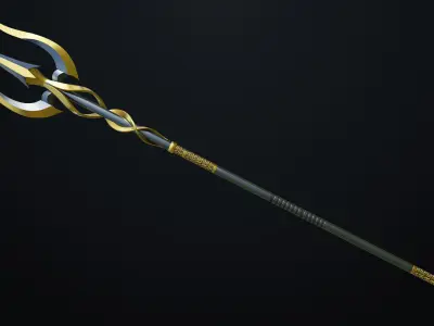 Fantasy Trident 02 All PBR Unity UE Textures Included Low-poly 3D model