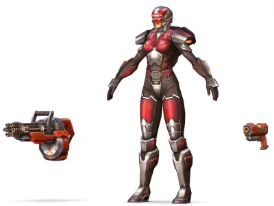 Cartoon Sci-Fi Cyborg Drone Heavy Machine Gunner Low-poly 3D model 2