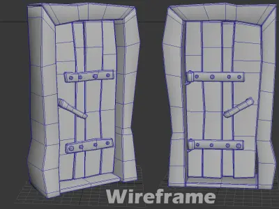 Old wooden door cartoonish ancient retro antique stylized Low-poly 3D model