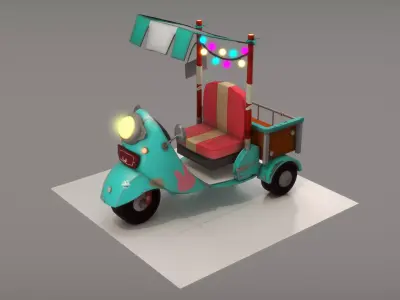 3D tricycle scooter with lamp Low-poly 3D model