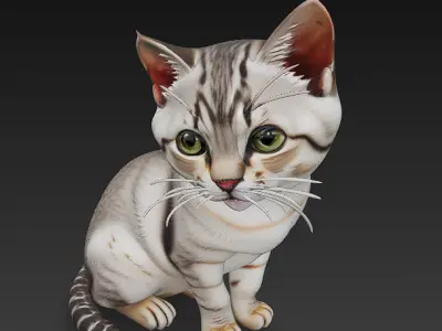 Optimized Low-Poly Kitten 3D Model UE5- Unity Real-Time Ready Low-poly 3D model