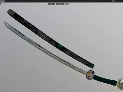Katana samurai sword Low-poly 3D model 21