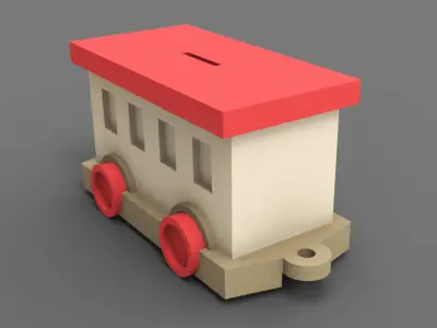 Wooden train toy piggy bank money box 3D model