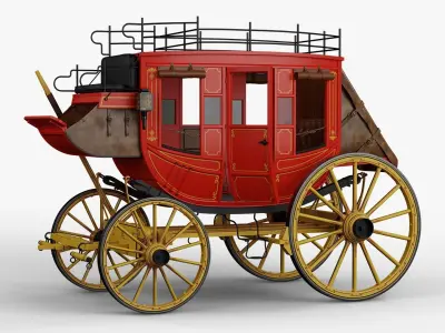 Stagecoach horse drawn carriage 3D model