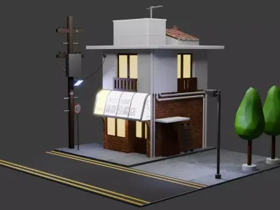 Low Poly Japanese Commercial Apartment 3D model