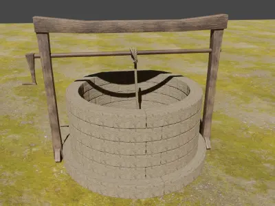Well 3D model water in middle of field Low-poly 3D model