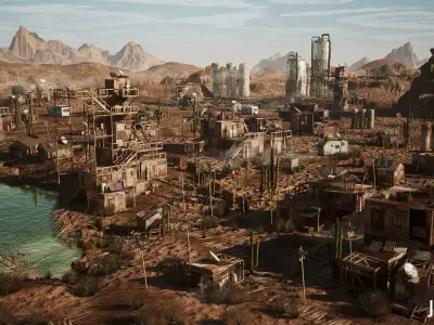 Modular Post Apocalyptic Desert Environment Low-poly 3D model