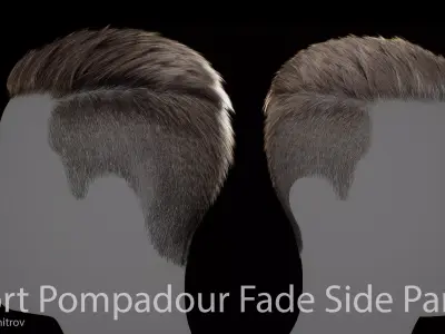 Short Pompadour Fade Side Part - Game-Ready Real-Time Hair Low-poly 3D model
