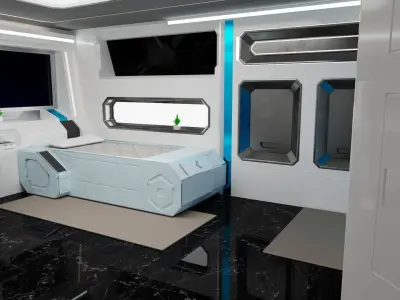 Modular SCI-FI Interior Serie B Bed-Room Model 2  Low-poly 3D model