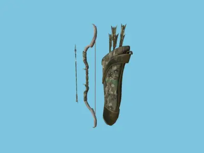Archer Bow 07 Hunter Camouflage - Quiver Ranger Weaponry Low-poly 3D model
