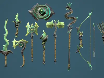 Fantasy weapon snake Low-poly 3D model