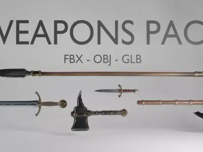  Fantasy Medieval Weapons Pack - 5 Weapons - FBX OBJ GLB 3D model