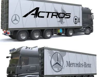 BenzActros mercedes truck with headlights 3D model