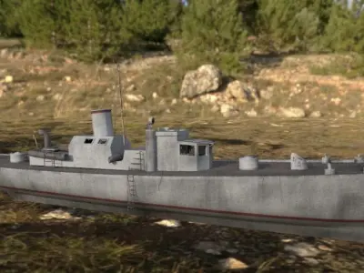 Abadoned damaged ship Low-poly 3D model