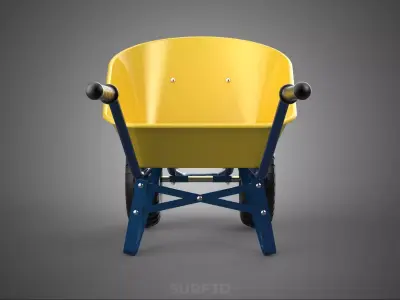 YELLOW TWO WHEELED CONSTRUCTION WHEELBARROW CART TROLLEY WAGON 2 3D model