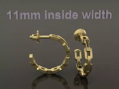 Earring Hoop Hermes Style Link Open Back 11mm inside  3D print model