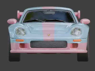 Pink and Blue Sports Coupe Toy Model Low-poly 3D model