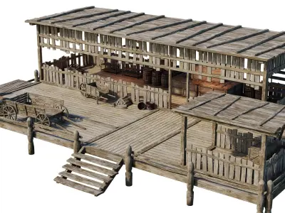 Old Wooden Storage Building 4K Textures GameReady 83 Low-poly 3D model