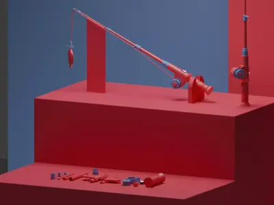 Fishing Rod Toy Low-poly 3D model