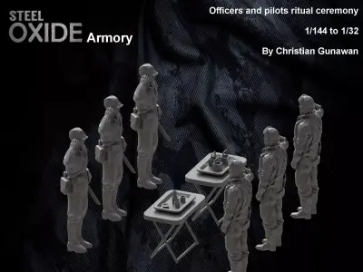 WWII Japanese officers and pilots ritual ceremony 3D print model