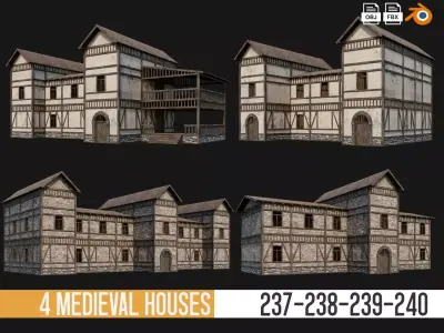 237-238-239-240 Old Medieval Houses Pack 4K Textures Low-poly 3D model