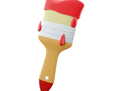 Wall paint brush cartoon icon 3D model