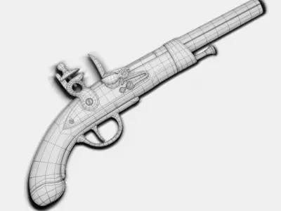Antique gun flintlock pistol handgun arm 3D model