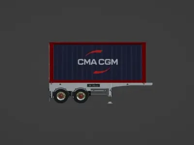 Extensible trailer with container Low-poly 3D model