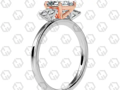 Ring 101 Asscher Shape 3 stone ring with round 3D print model