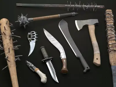 Post-apocalyptic Melee Weapons Lowpoly Low-poly 3D model