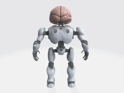 Robot with human brain 3D model