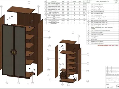 Wardrobe 1000 mm CNC Ready SolidWorks DXF Cut List 3D model