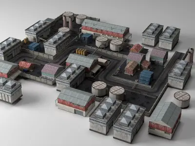 Chemical Plant Site Low-poly 3D model