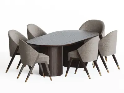 Dining Set oval table and chairs 3D model