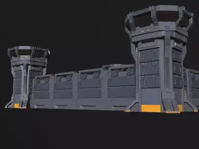 Watch Tower and Wall kit PBR Low-poly 3D model