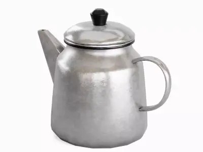 Old Enamel Teapot Set Low-poly 3D model