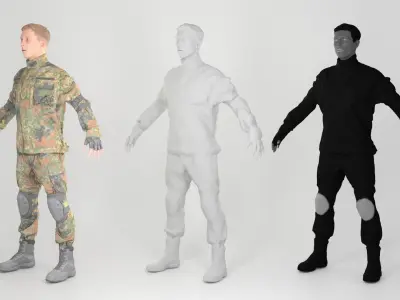 Young German soldier in uniform in A-pose 144 Low-poly 3D model