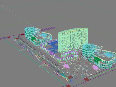 Architecture city with buildings and river 3D model