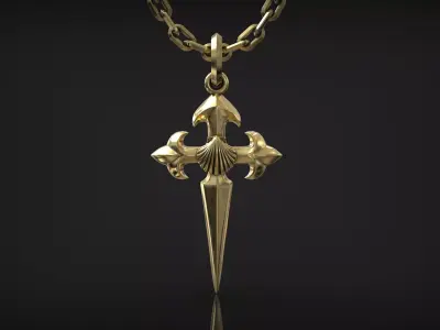 Camino De Santiago Cross of Saint James with Sea Shell Amulet 3D print model
