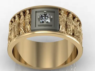 mens ring  with antique statues   3D print model