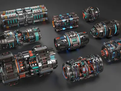 Sci Fi Mega Elements KITBASH - SUBDIVISION READY - Full pack 3D model